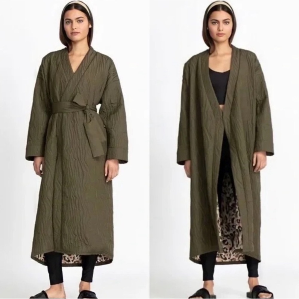 JOHNNY WAS kimono NWT Calme Ava Olive Green Quilted Wrap Belted Robe Duster Coat